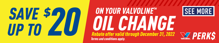 Save up to $20 on your Valvoline oil change.